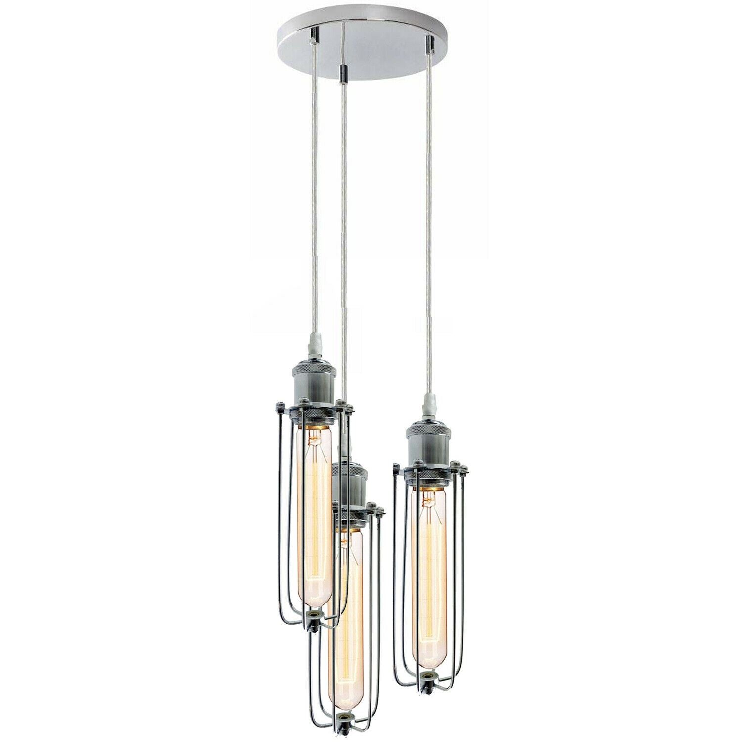 Modern 3-Way Chrome Cluster Pendant Light E27 Base Kit