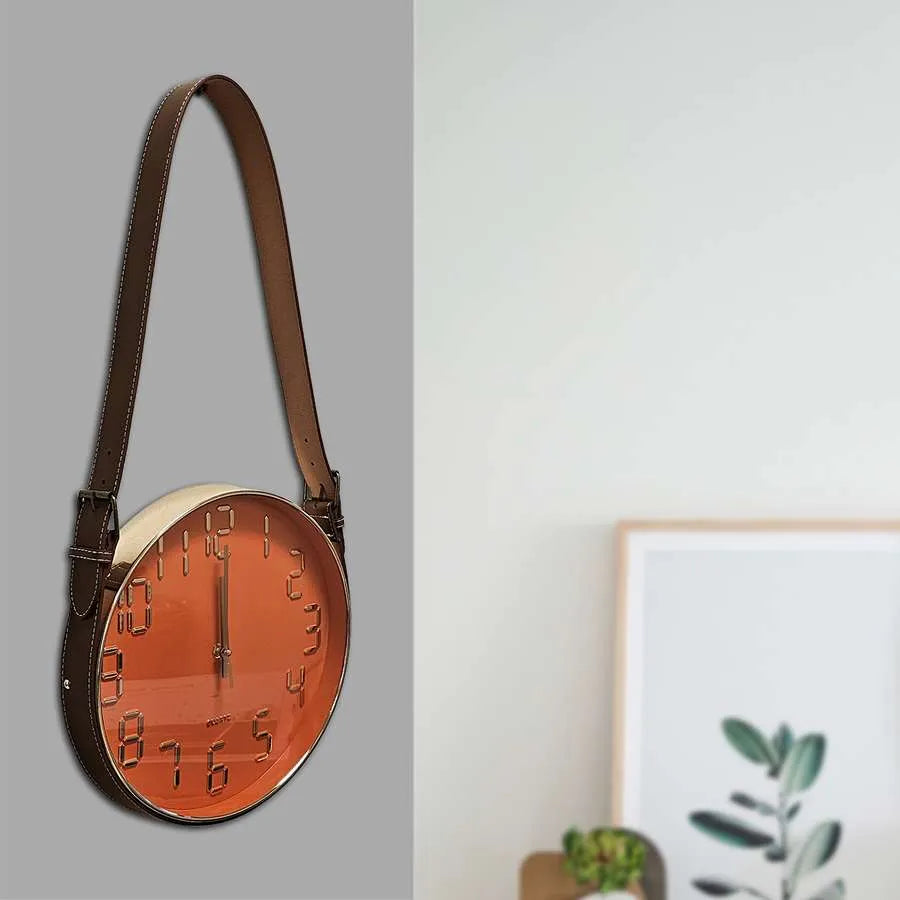 Concrete Wall Clock with Brown Leather Strap~ 5177