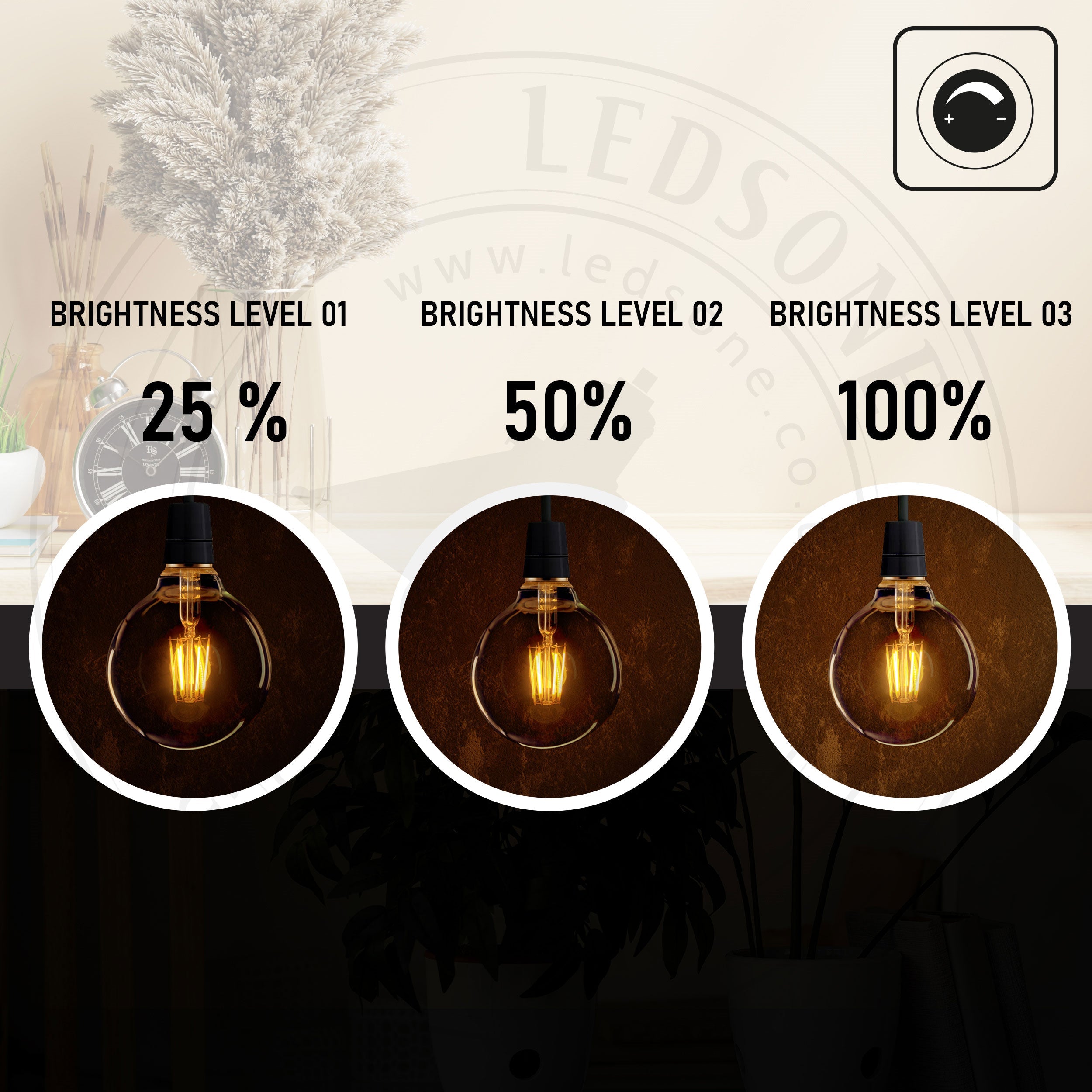 Vintage LED Filament E27 Globe Bulb, Amber Glass, Warm White Light