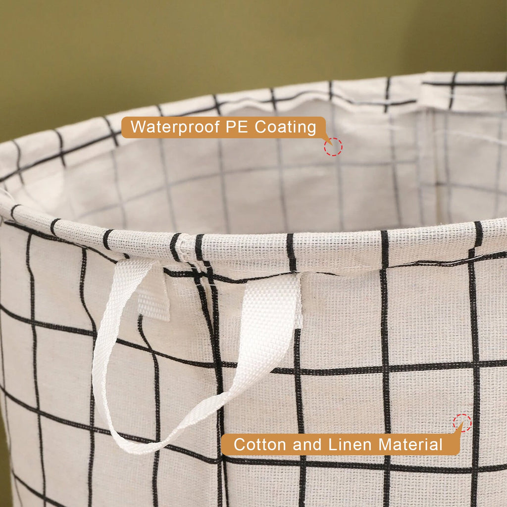 Large Foldable Cotton Laundry Basket 2-Pack Grid Pattern Organisers