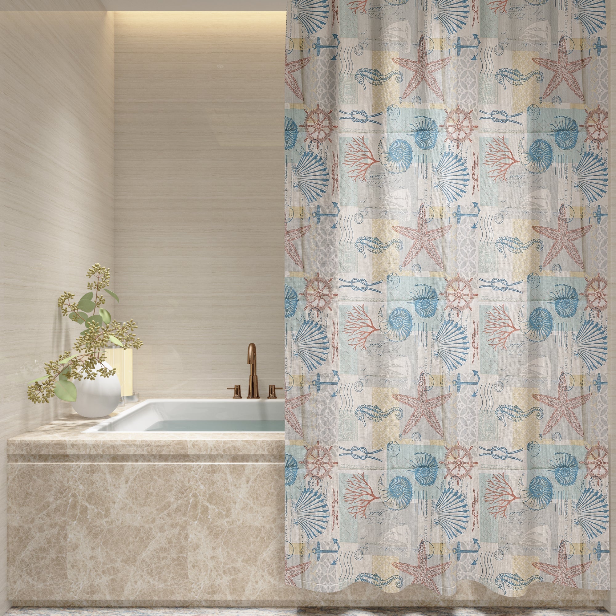 Waterproof Seaside Ocean Animal EVA Shower Curtain for Bathtub Shower