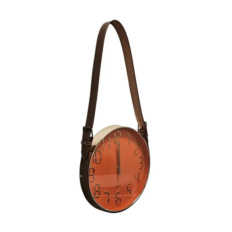 Concrete Wall Clock with Brown Leather Strap~ 5177