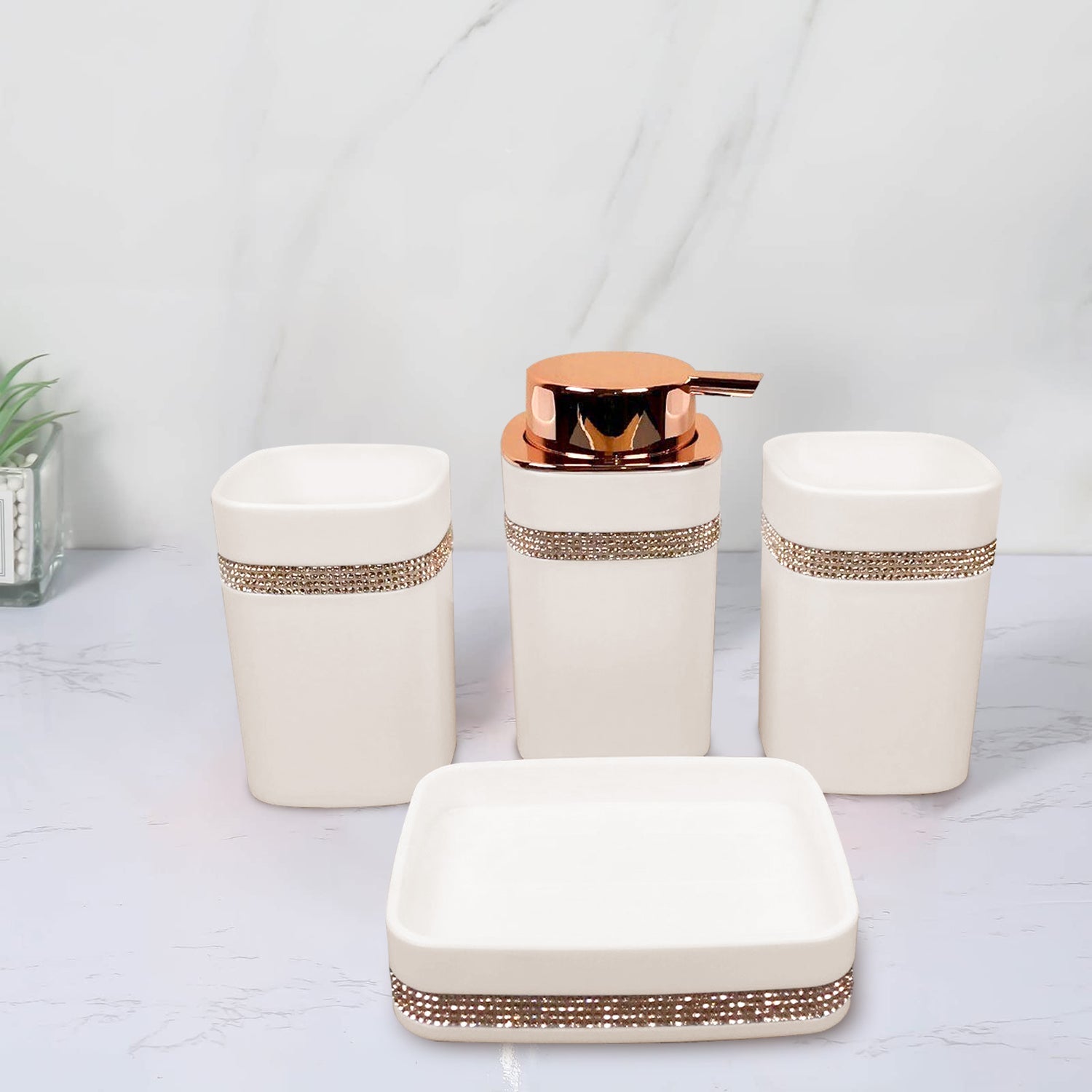 Modern Luxury 4 Piece Bathroom Accessory Set with Soap Dispenser