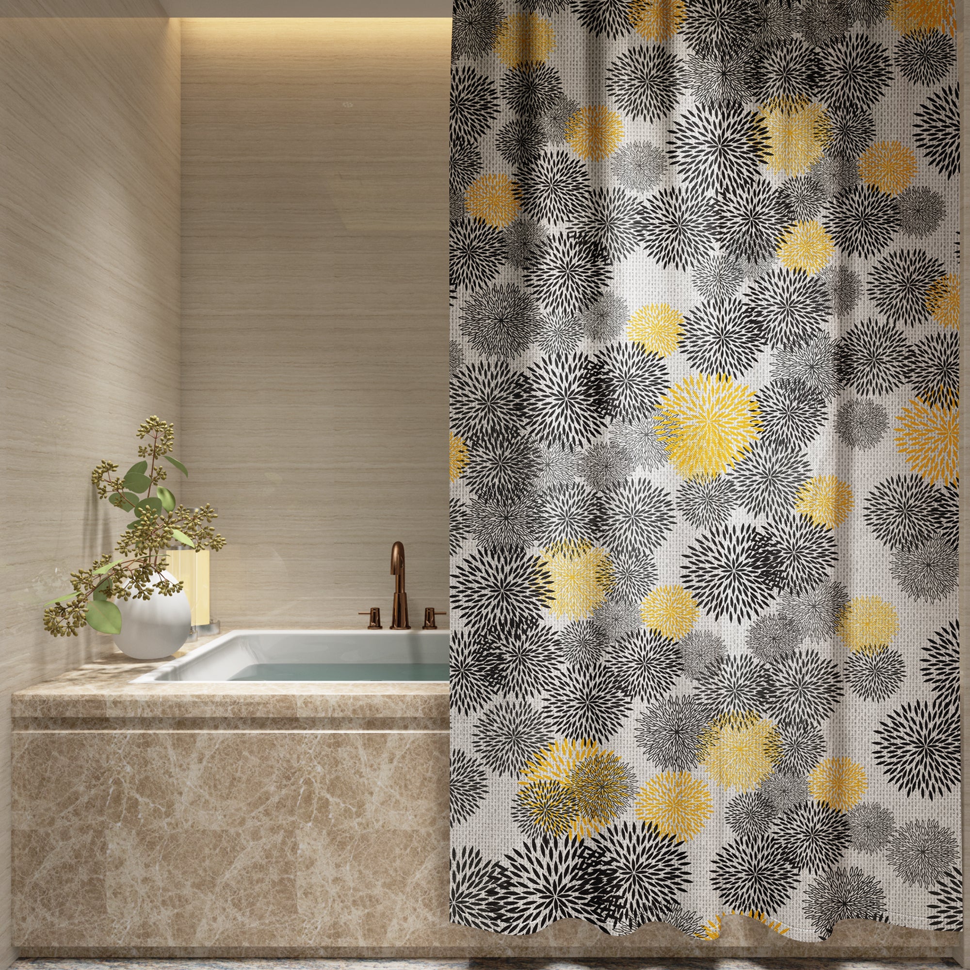 Vibrant Floral Print EVA Waterproof Shower Curtain for Bathtub Bathroom Decor