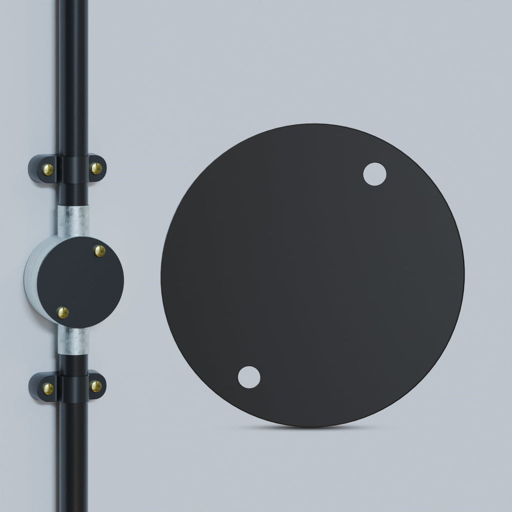 Black Metal Circular Conduit Box Lid for 20mm Electrical Conduit Installations