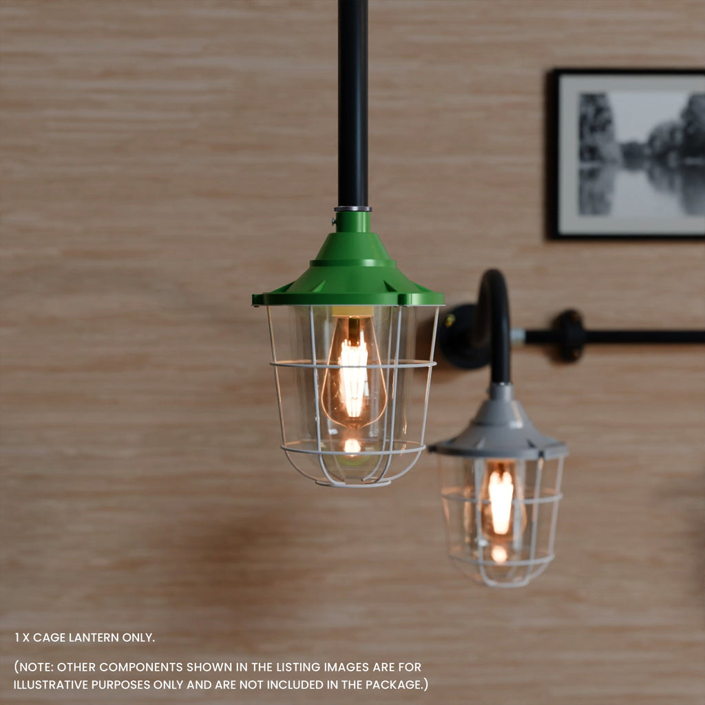 Durable Industrial Caged Conduit Fisherman Wall Lantern with Tempered Glass Shade