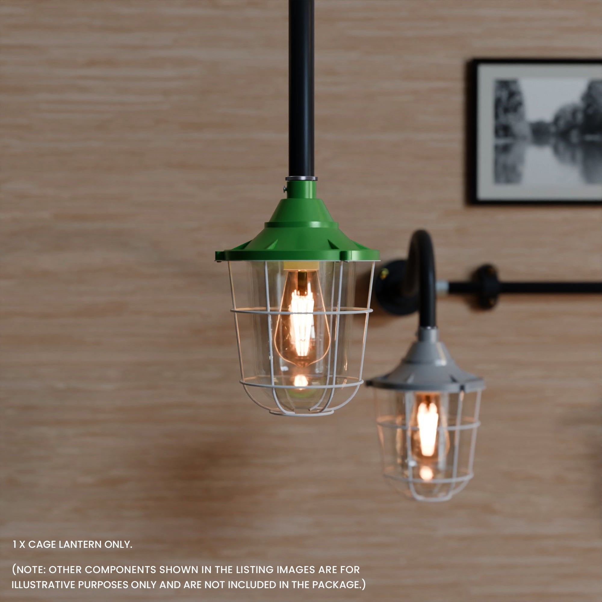 Durable Industrial Caged Conduit Fisherman Wall Lantern with Tempered Glass Shade