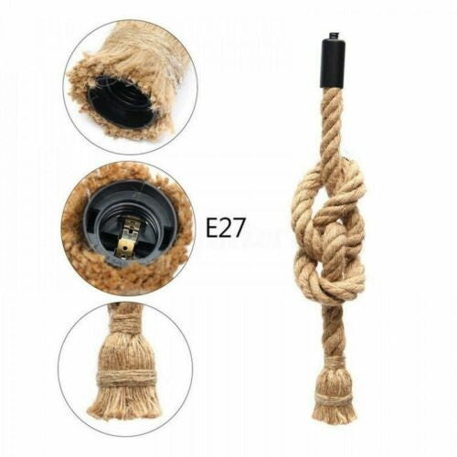 Vintage Hemp Rope Adjustable E27 Ceiling Pendant Light Fixture Rustic Style