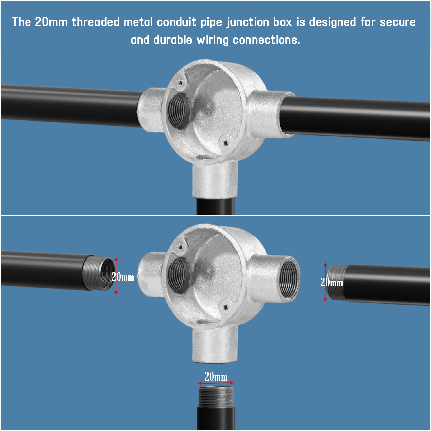 Galvanized Steel Electric Terminal Conduit Lighting Box Fitting, 20mm Thread
