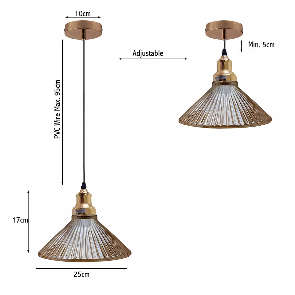 Vintage Amber Glass Adjustable Ceiling Pendant Light Fixture with E27 Base