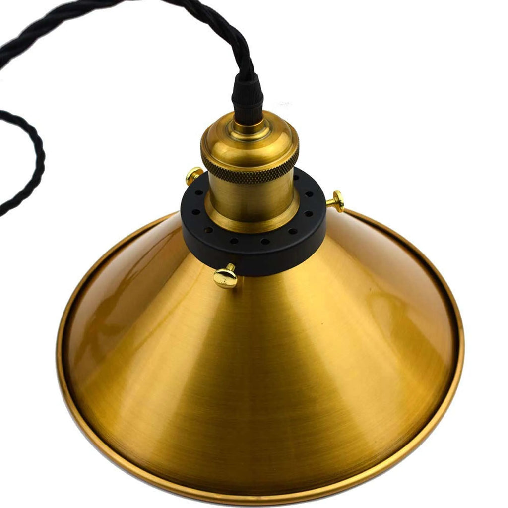 Vintage Industrial Metal Cone Pendant Light with Twisted Cable, E27 Socket