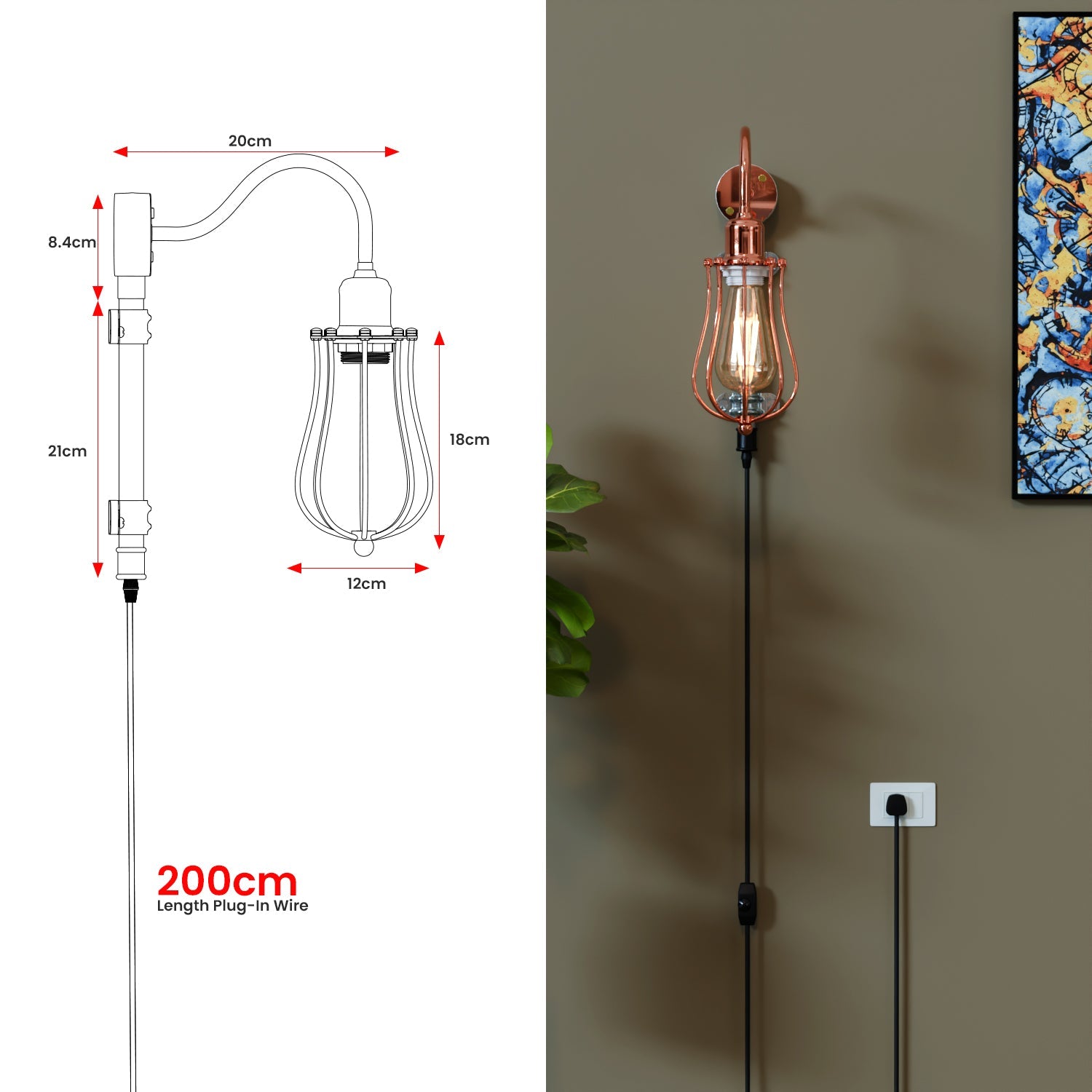 Industrial Retro Conduit Pipe Galvanized Metal Cage E27 Wall Light Kit