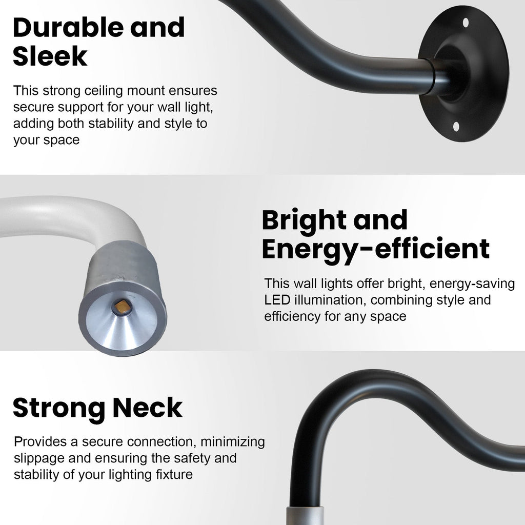 Adjustable Flexible LED Gooseneck Wall Mount Sconce for Bedside Reading