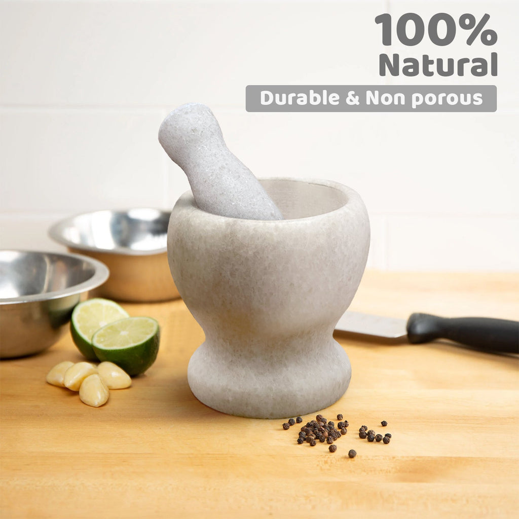 Premium Polished Marble Pestle and Mortar Set, Herb Crusher, Spice Grinder, Guacamole Bowl