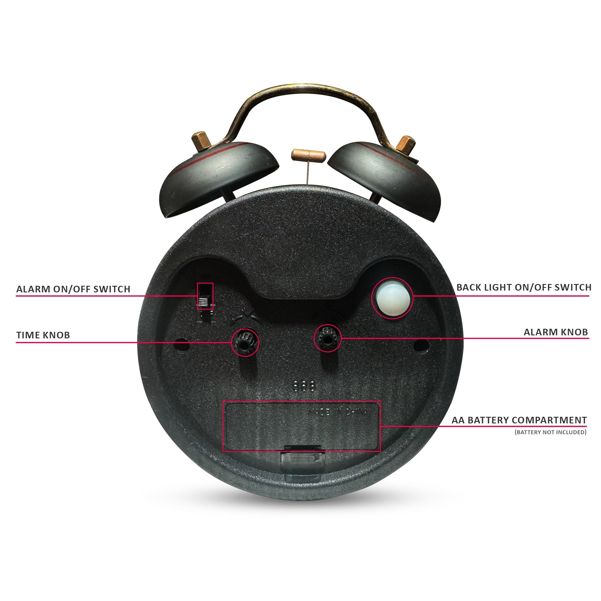 Twin Bell Alarm Clock Retro Battery Operated Bedside Clock-5553