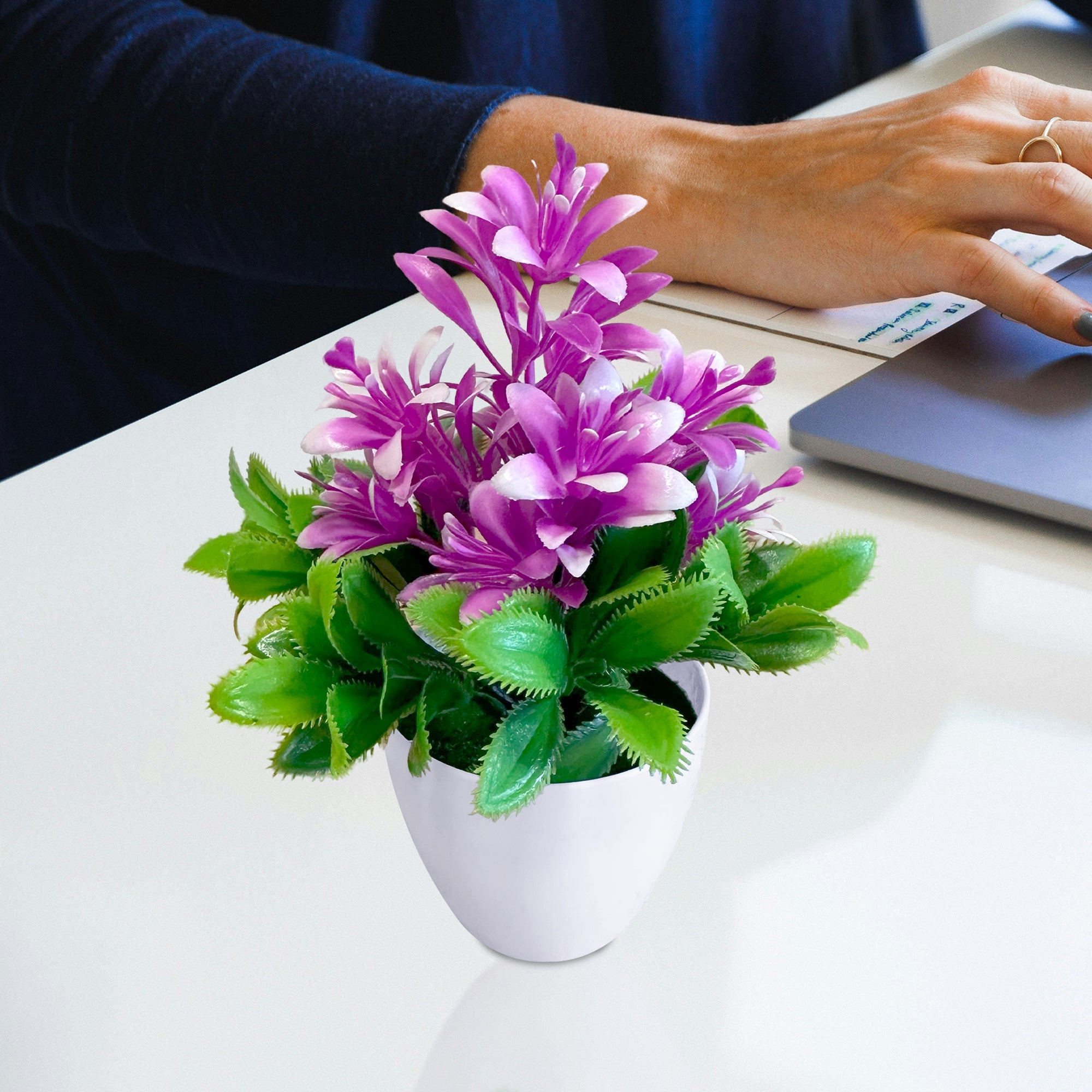 Vibrant Artificial Flowers Small Plastic Pot Indoor Fake Plants Home Decor