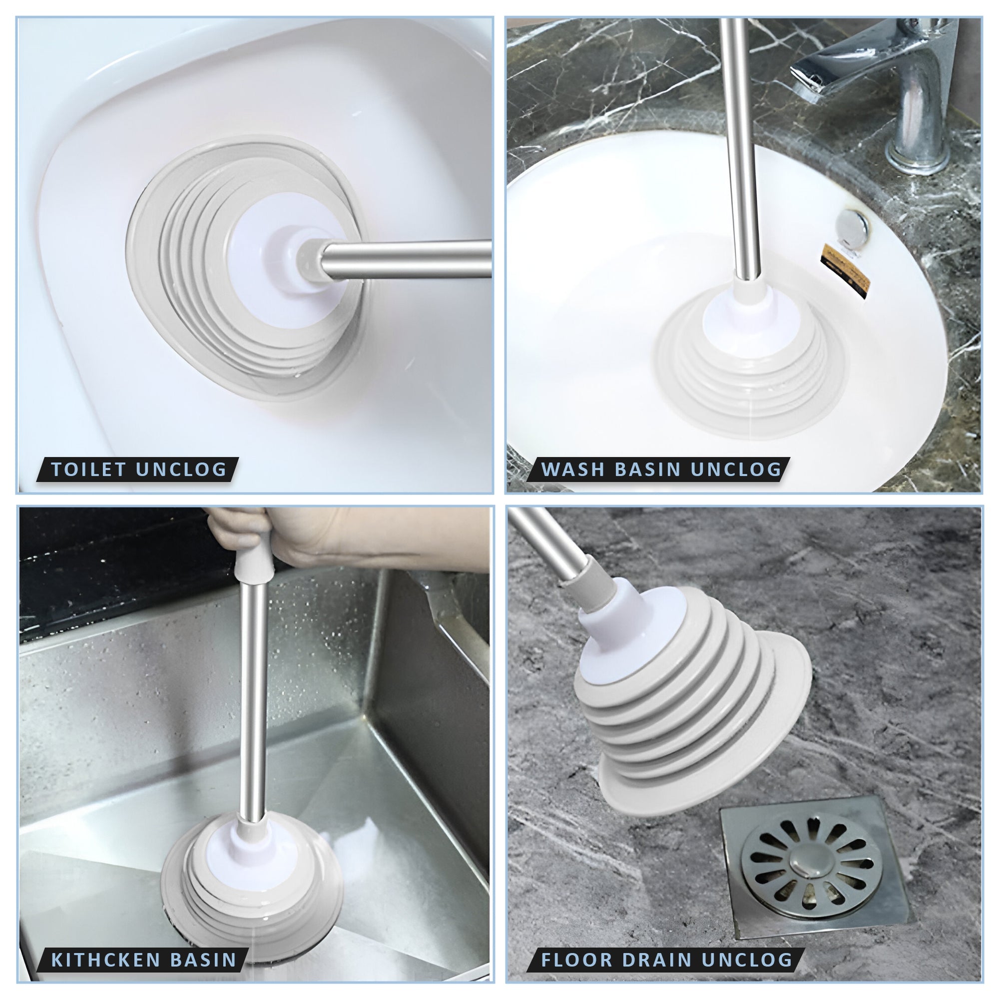 Heavy Duty Bellows Drain Unblocker and Toilet Plunger Tool