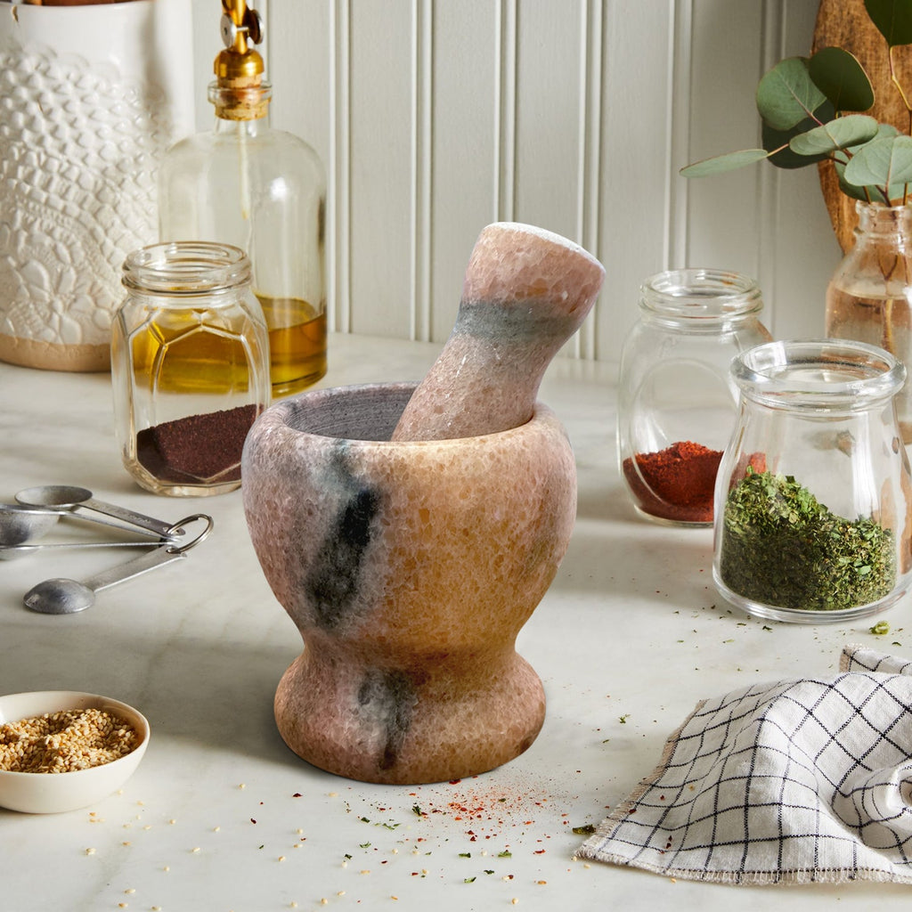 Premium Polished Marble Pestle and Mortar Set, Herb Crusher, Spice Grinder, Guacamole Bowl