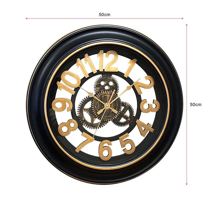 Antique Black & Gold Gear Wall Clocks-No Ticking Silent Clock ~5186