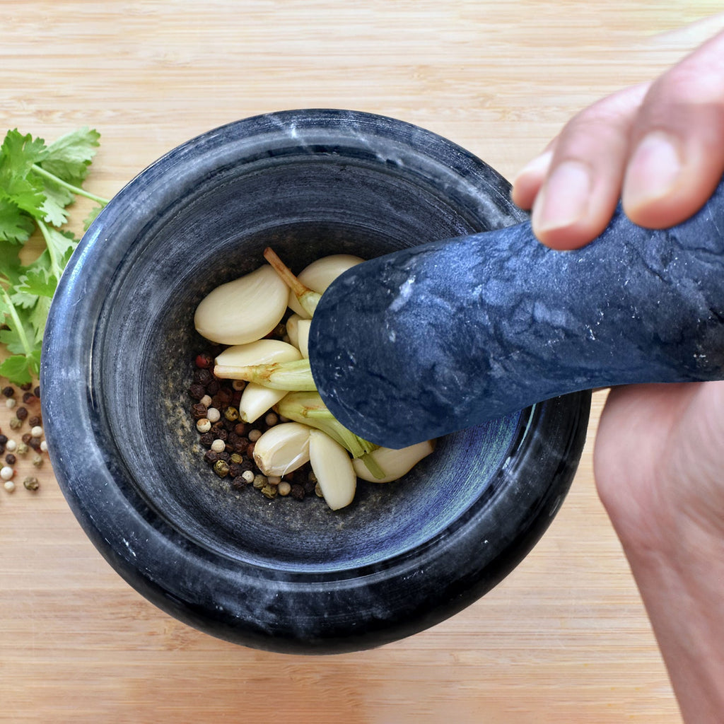 Elegant Natural Marble Mortar and Pestle Set for Herbs, Spices, and Garlic Grinding