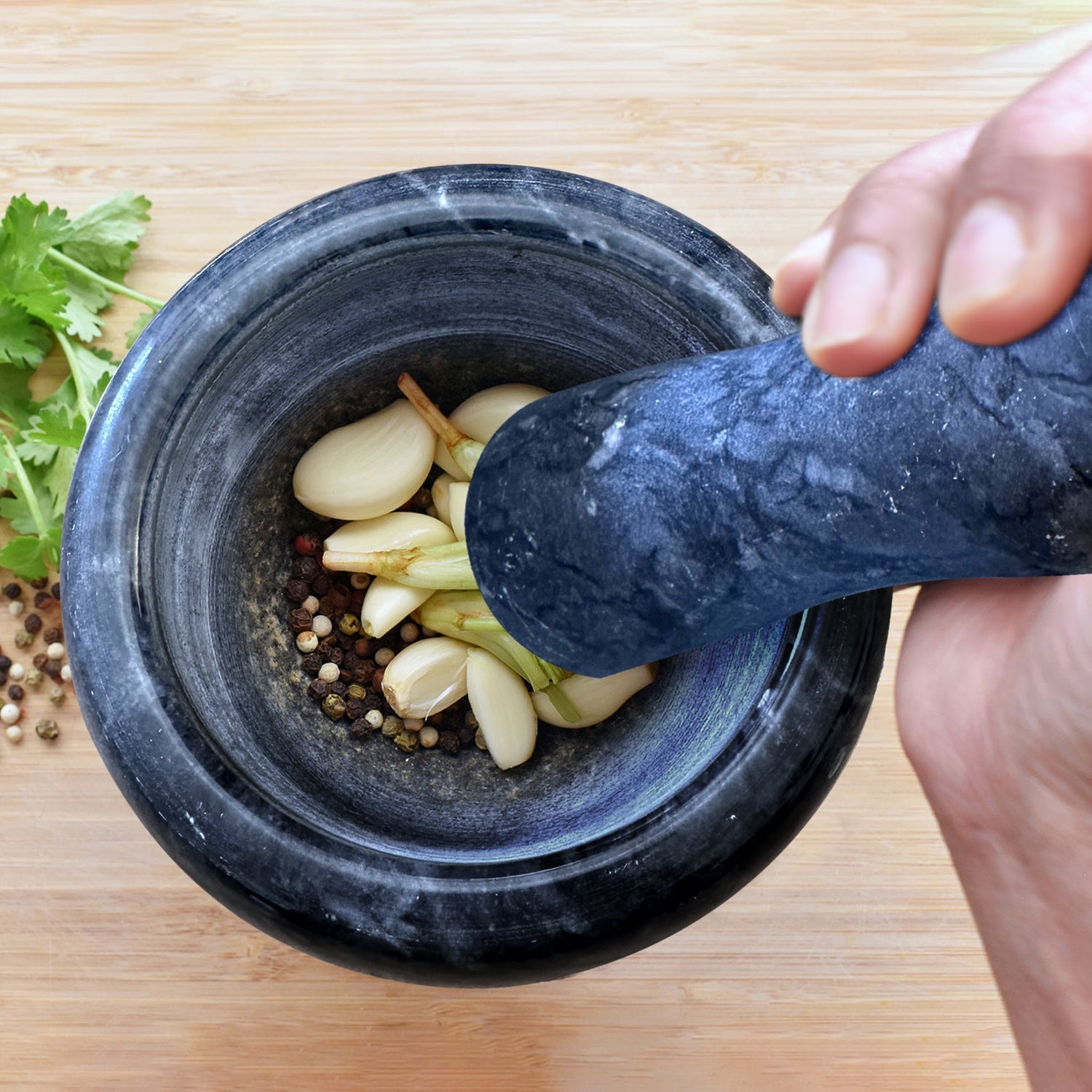 Elegant Natural Marble Mortar and Pestle Set for Herbs, Spices, and Garlic Grinding