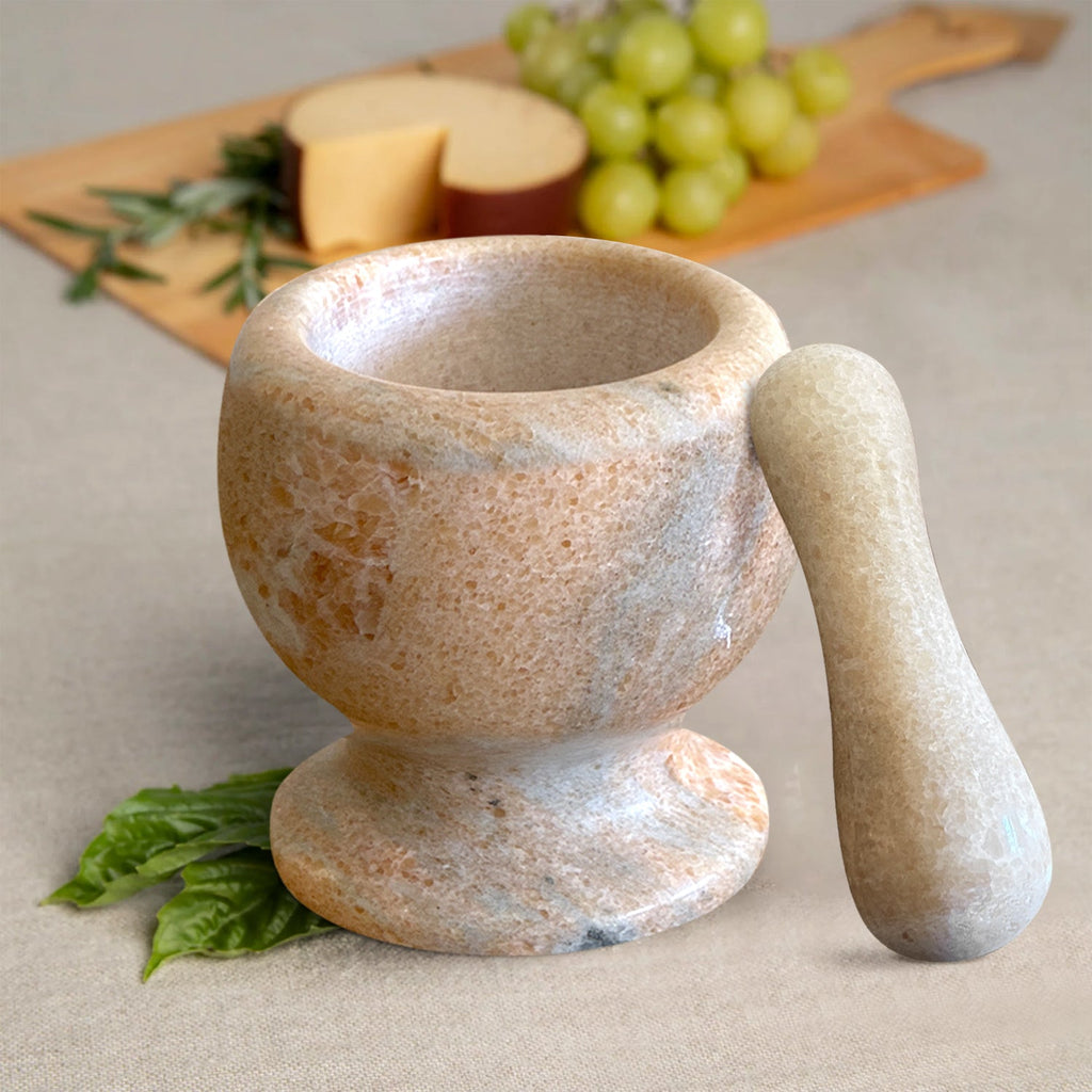 Elegant Natural Marble Mortar and Pestle Set for Herbs, Spices, and Garlic Grinding