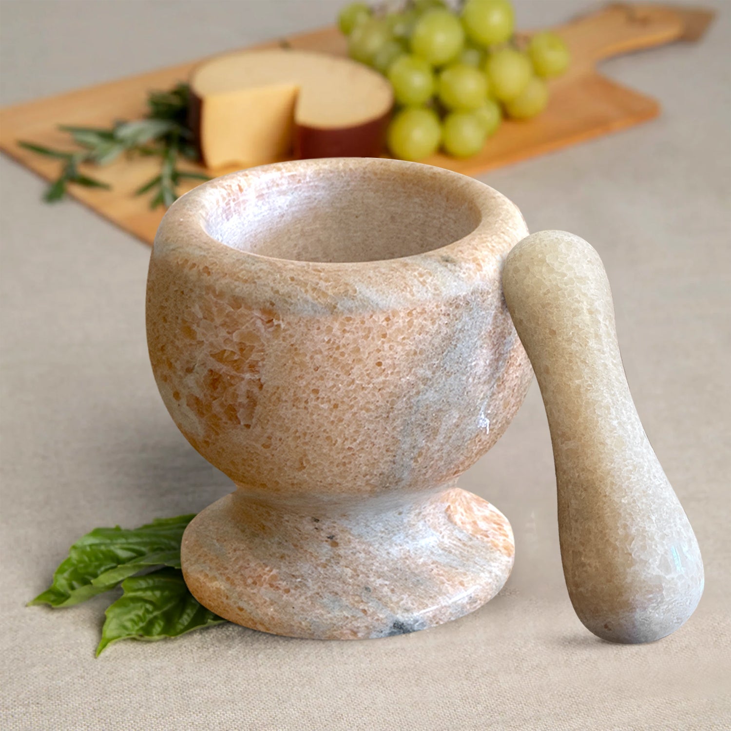 Elegant Natural Marble Mortar and Pestle Set for Herbs, Spices, and Garlic Grinding