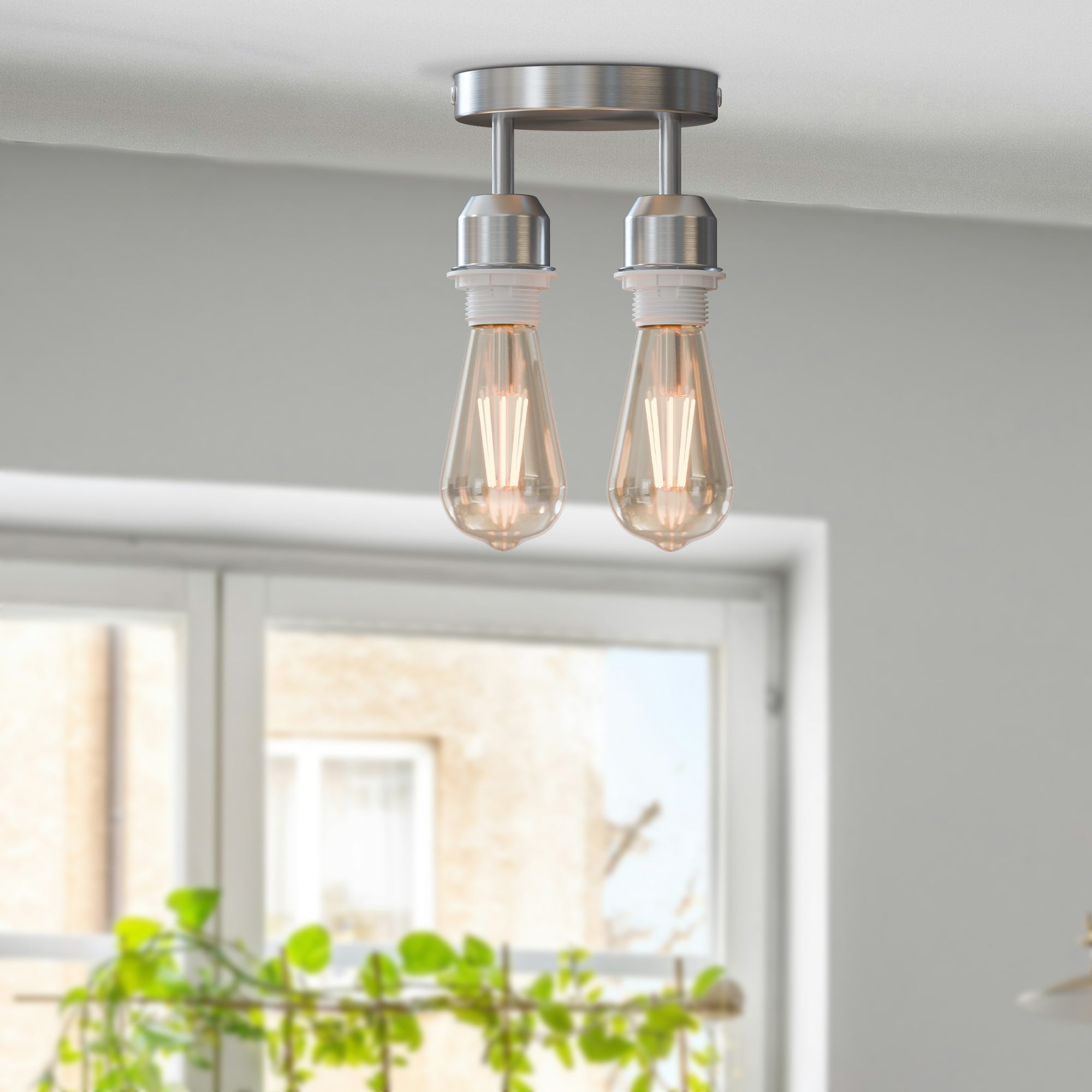 Modern Industrial 2 Way E27 Metal Ceiling Light Fitting