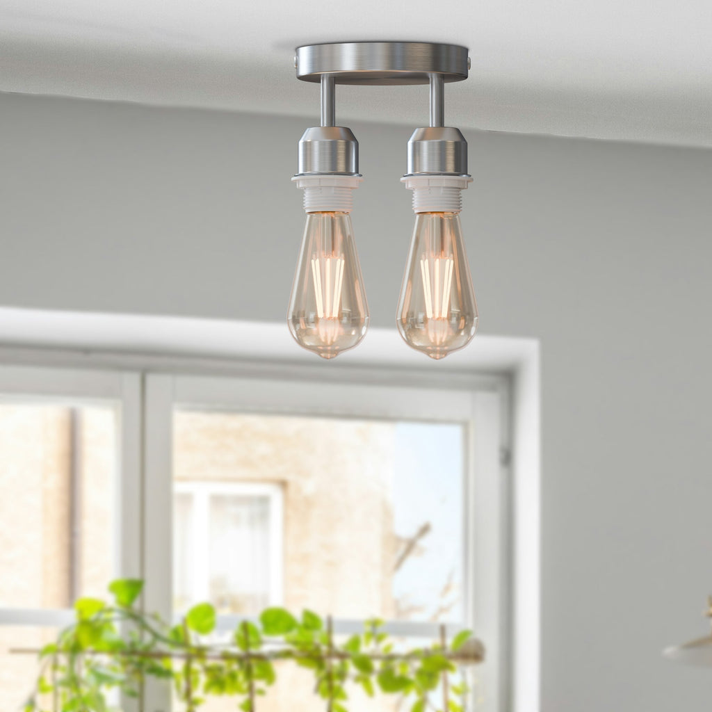 Modern Industrial 2-Way E27 Ceiling Light Fitting with Twin Lamp Holders