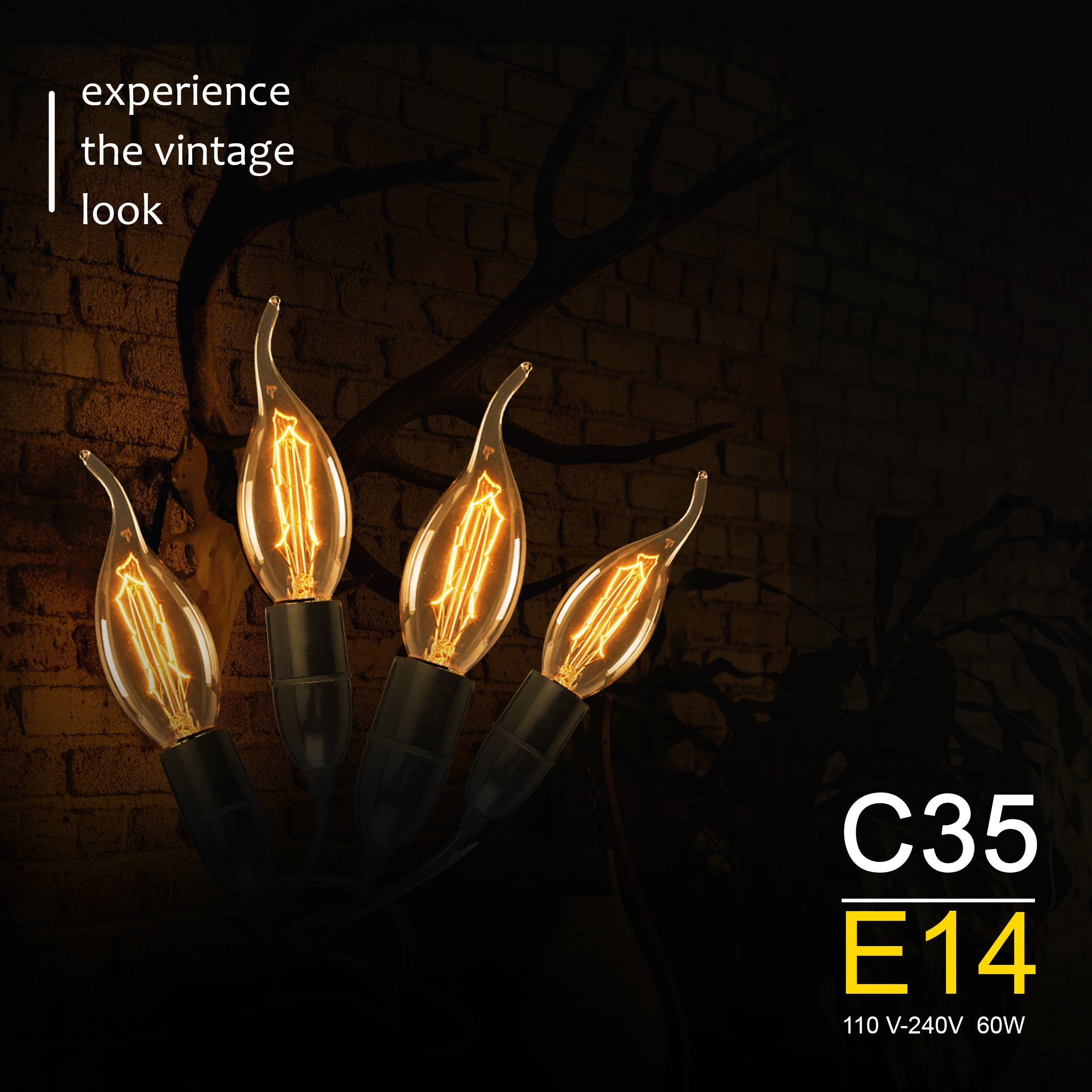 Retro Edison C35 Candle Bulb: 60W E14 Dimmable Warm White Filament Lamp