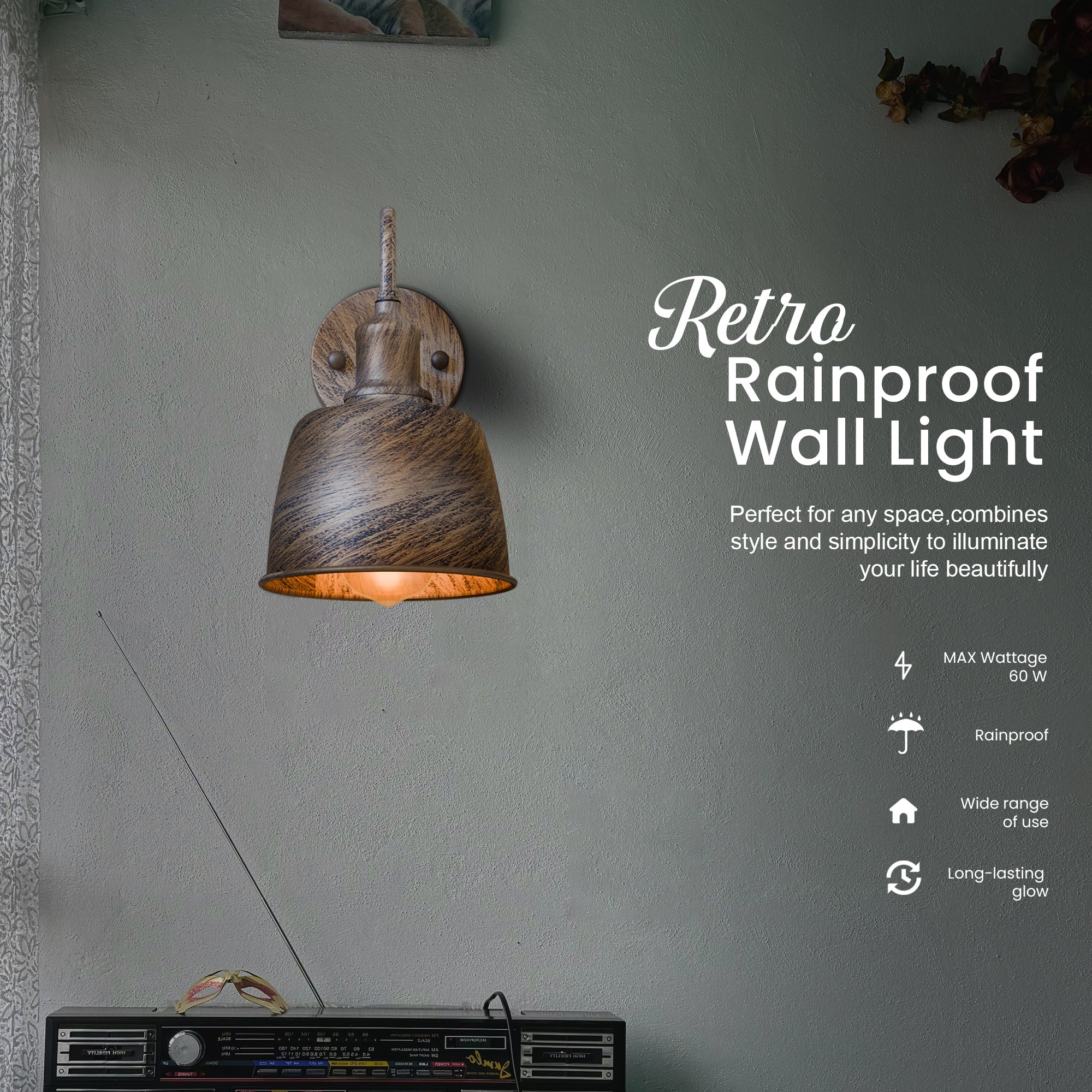 Industrial Outdoor Waterproof Bell Shade Wall Sconce Light, Metal Finish