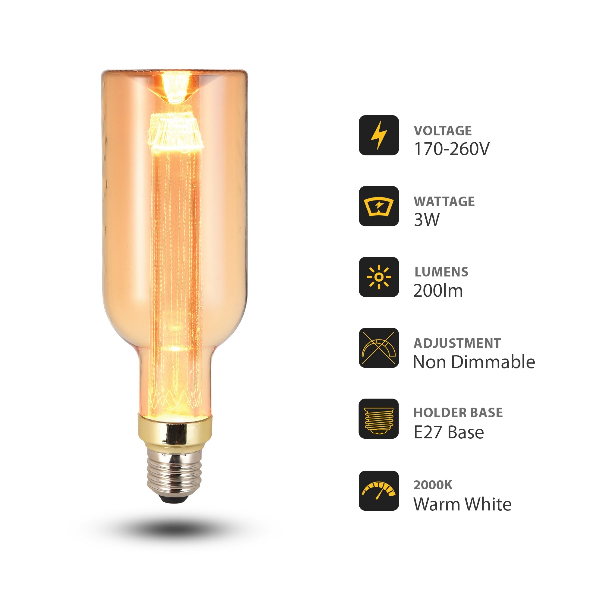 Vintage E27 LED Filament Light Bulb, 3W Non-Dimmable Decorative Screw Bulb