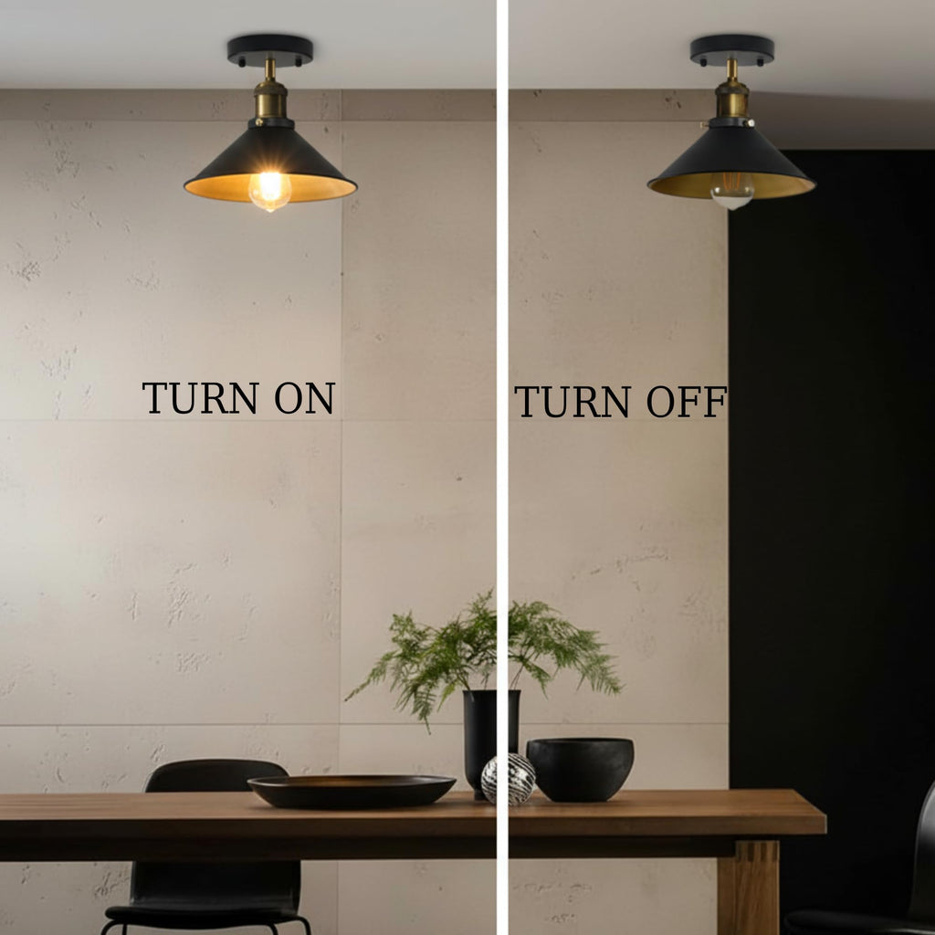 Black Industrial Metal Flush Mount Cone Ceiling Light Fitting
