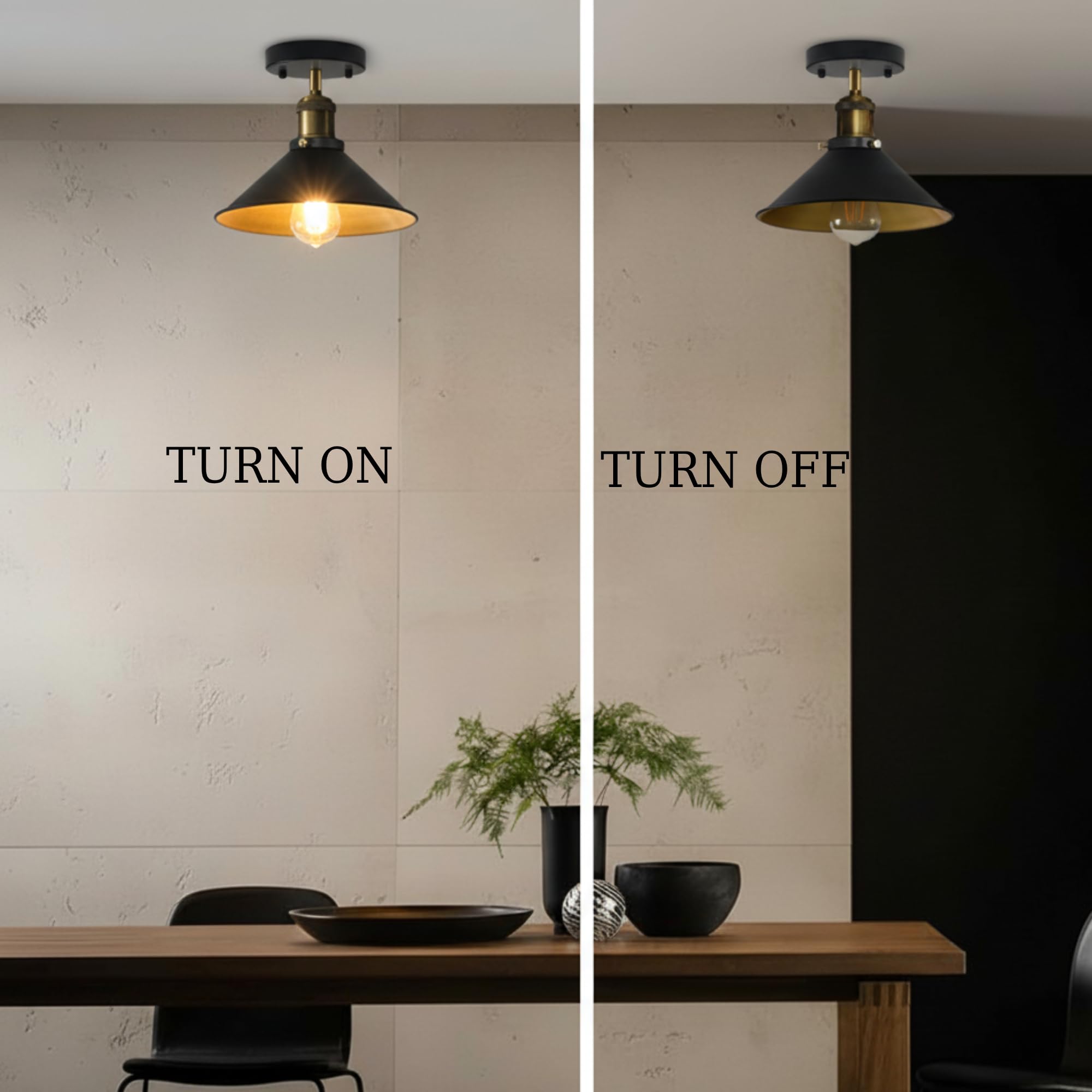 Black Industrial Metal Flush Mount Cone Ceiling Light Fitting