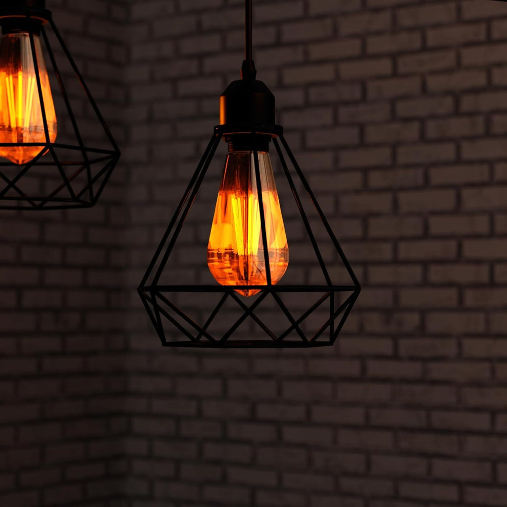 Black Industrial 3-Light Cage Pendant Ceiling Fixture - Adjustable Vintage Style Home Lighting