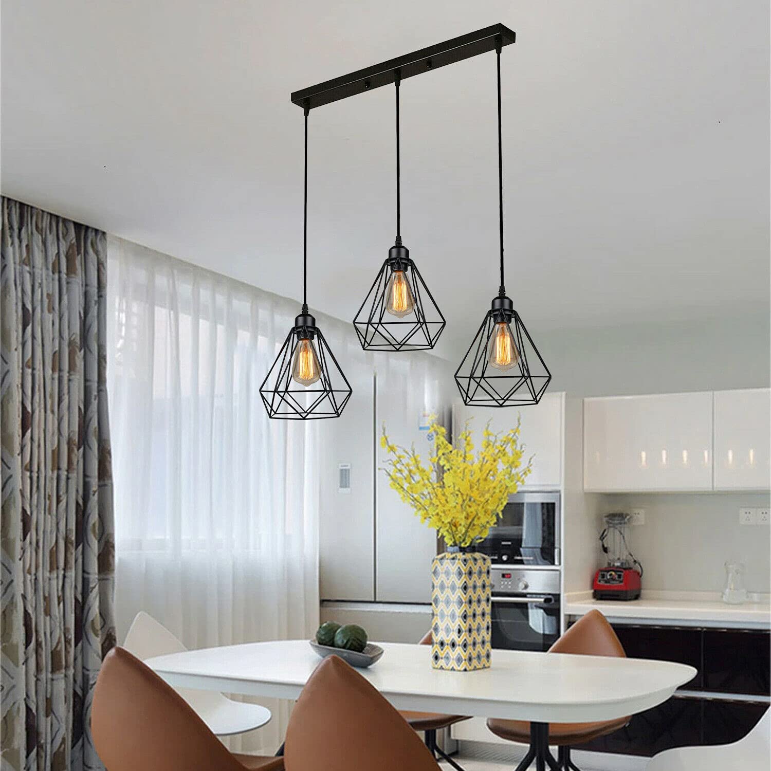 Adjustable Industrial Black Metal 3-Light E27 Dimmable Pendant Ceiling Light
