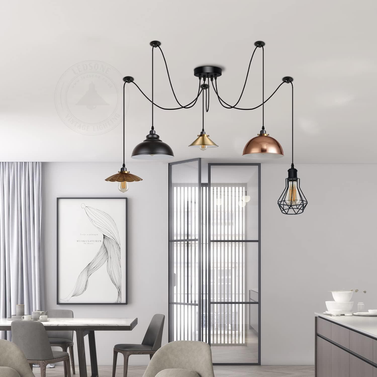 Industrial Vintage 5 Way Ceiling Chandelier Light ~6309