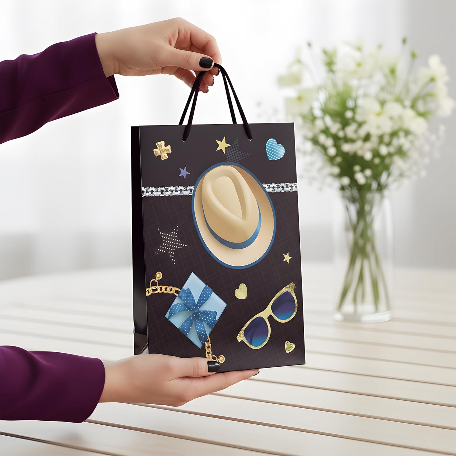 12-Pack Assorted Matte Kraft Paper Gift Bags with Reinforced Handles