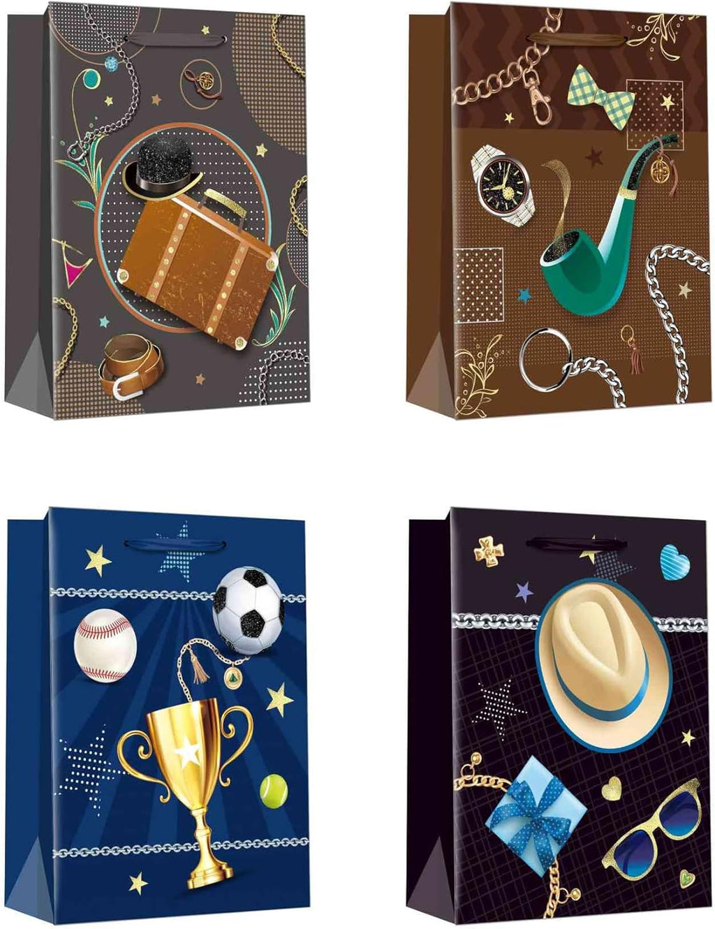 12-Pack Assorted Matte Kraft Paper Gift Bags with Reinforced Handles