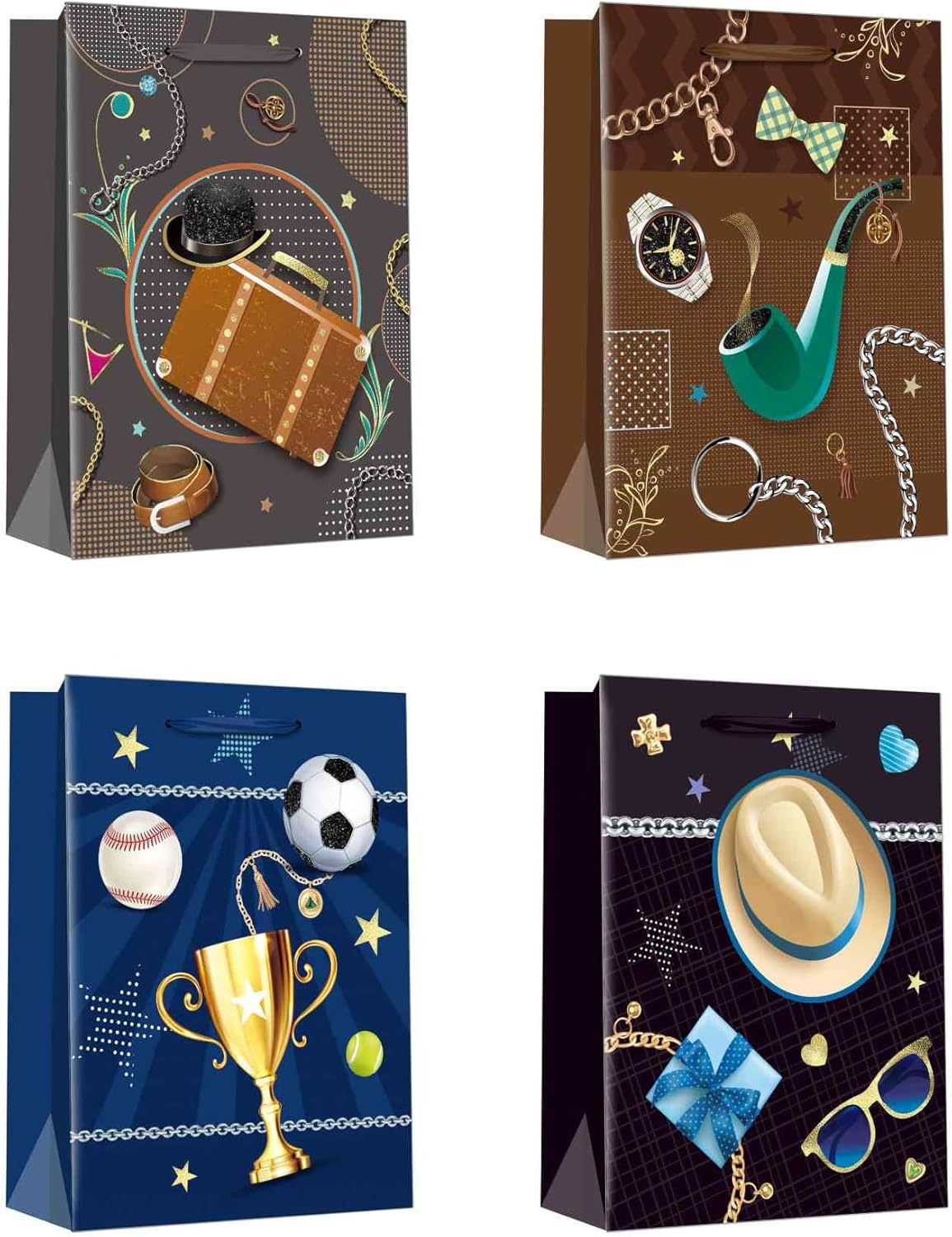 12-Pack Assorted Matte Kraft Paper Gift Bags with Reinforced Handles