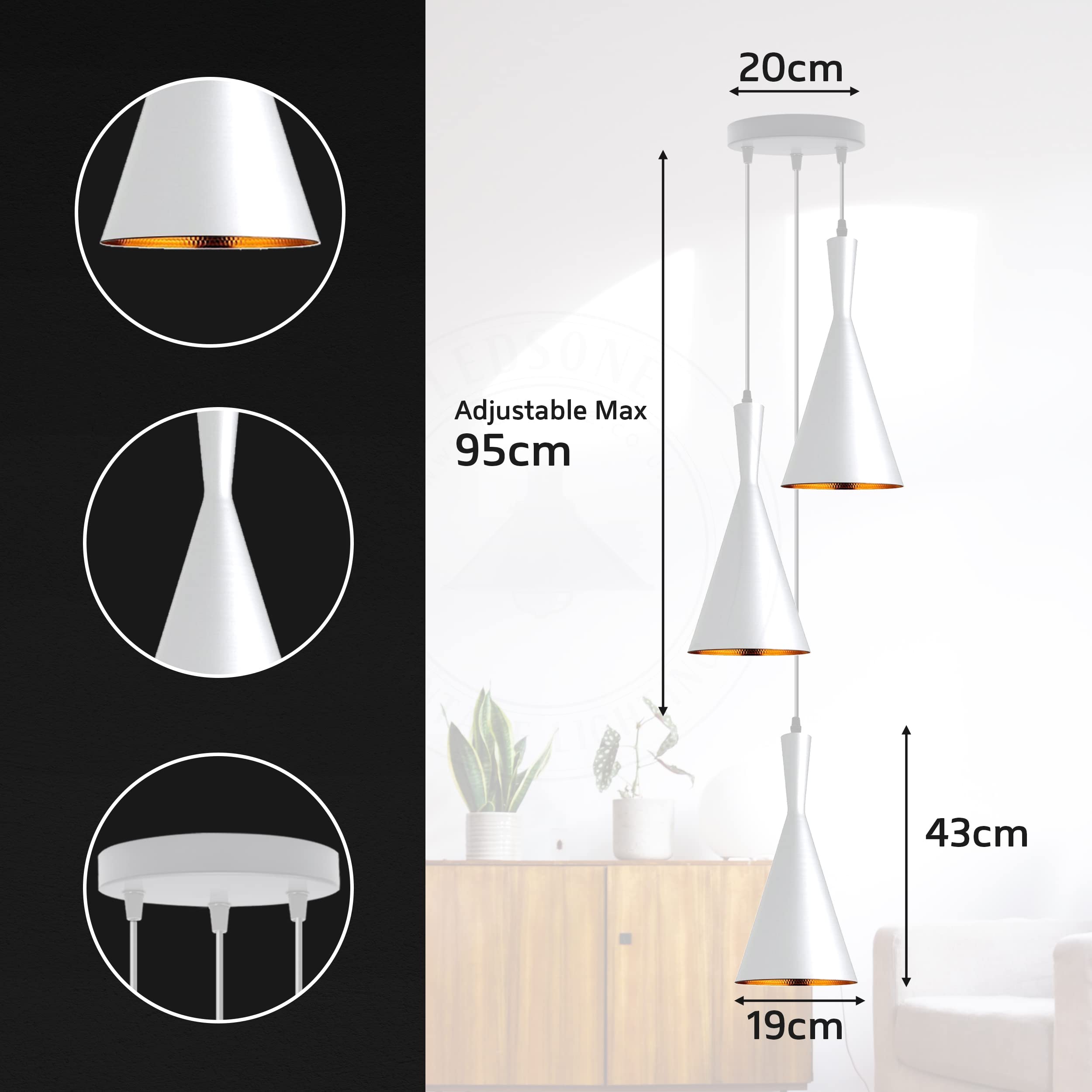 Industrial Metal 3 Head Ceiling Lamp Fixture ~6317