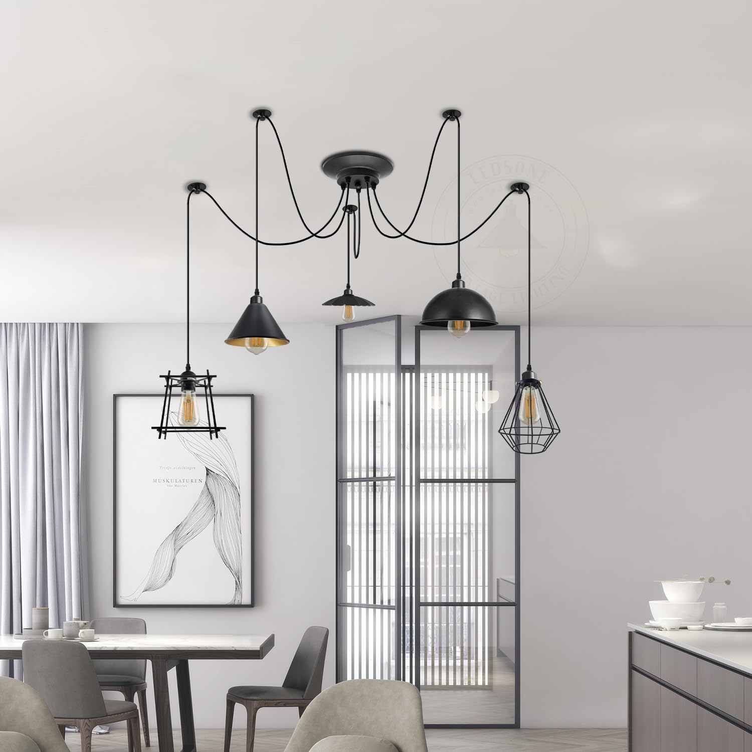 Adjustable Height Metal Cage Pendant Light ~6299