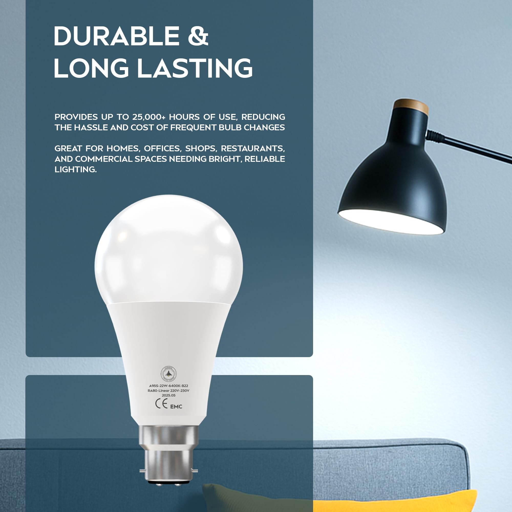 6 Pack LED E27/B22 Bulb 5W-22W Cool White 6400K Non Dimmable ~6294