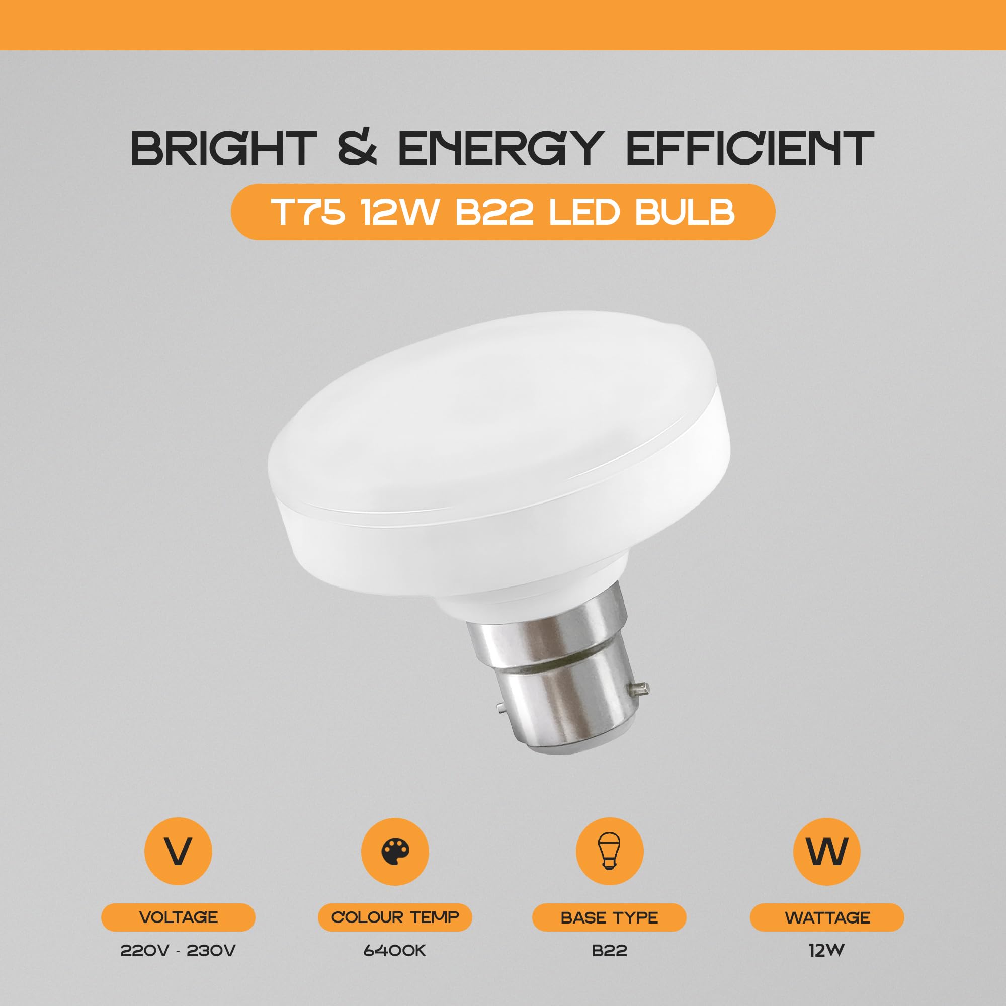 T75 B22 LED Bulb 12W 6400K Cool White Home Spotlight~6290
