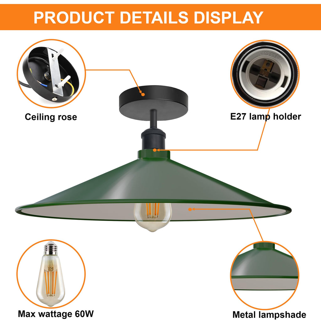 Retro Style Metal Semi Flush Mount Ceiling Light ~6314