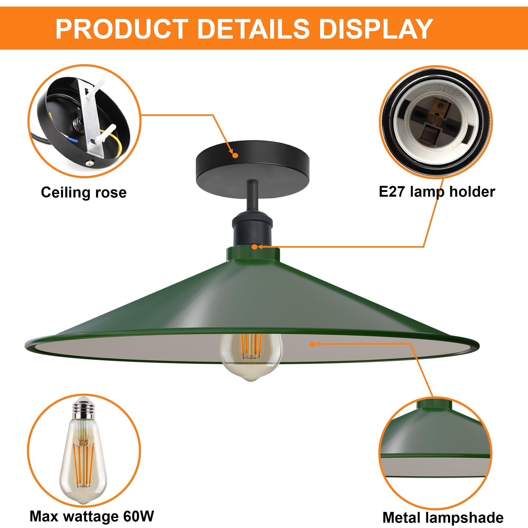 Retro Style Metal Semi Flush Mount Ceiling Light ~6314