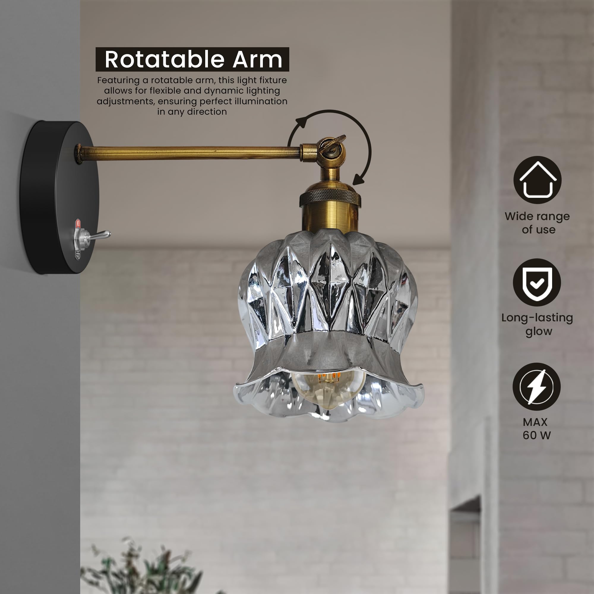 E27 Glass Wall Light With Switch ~6193