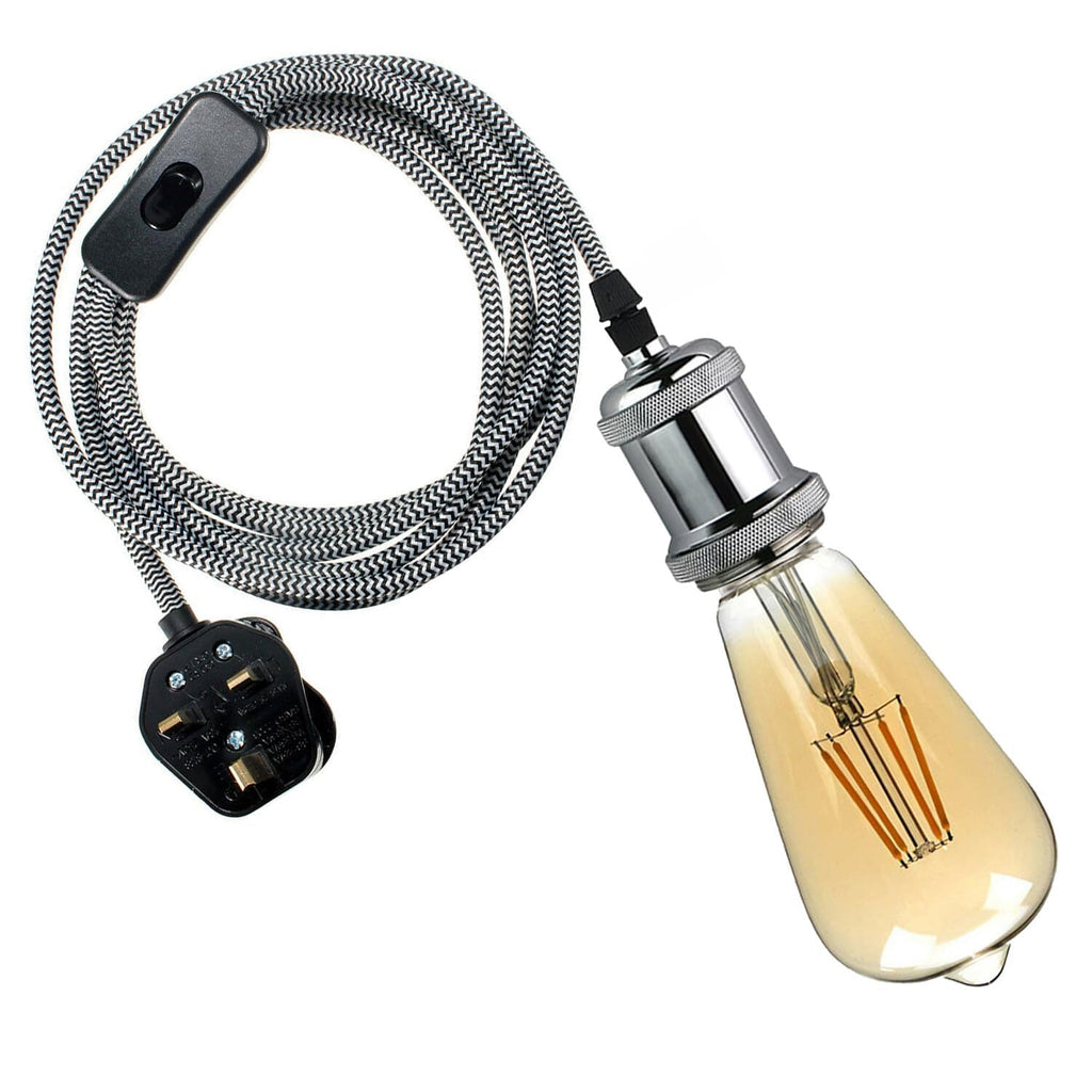 Industrial Plug-in LED Pendant Light E27 Socket UK Plug Inline Switch