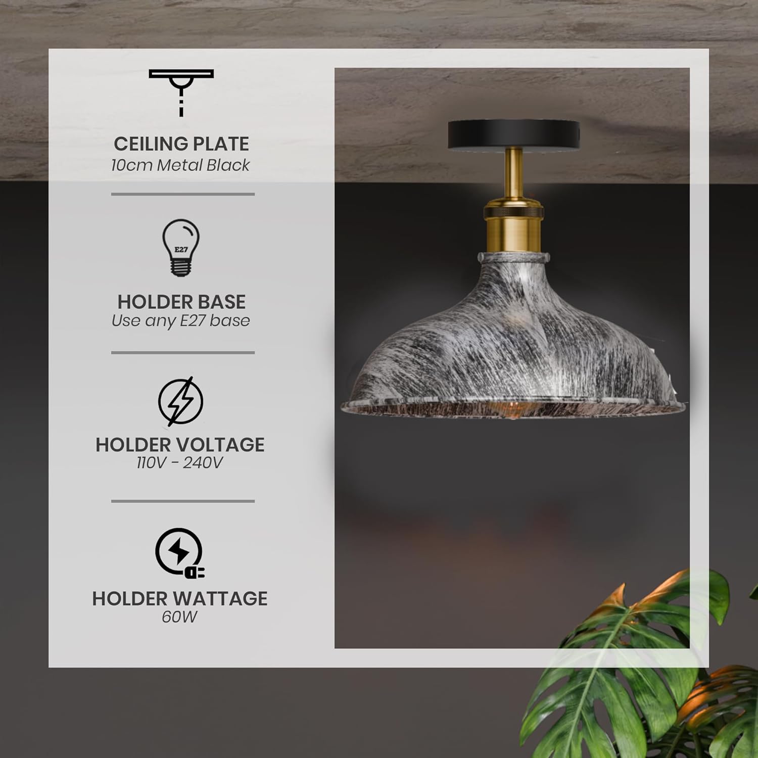 Industrial Metal Flush Mount Ceiling Light Fixture ~6288