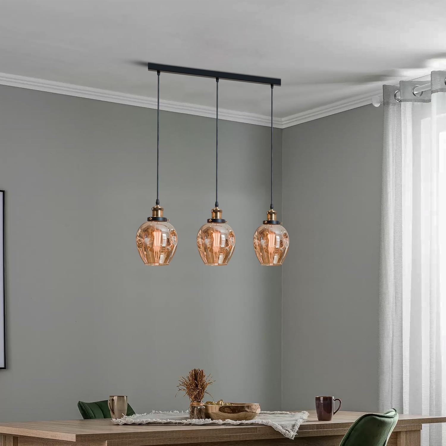 Industrial Retro Loft Style 3-Way Glass Ceiling Pendant Light Fixture
